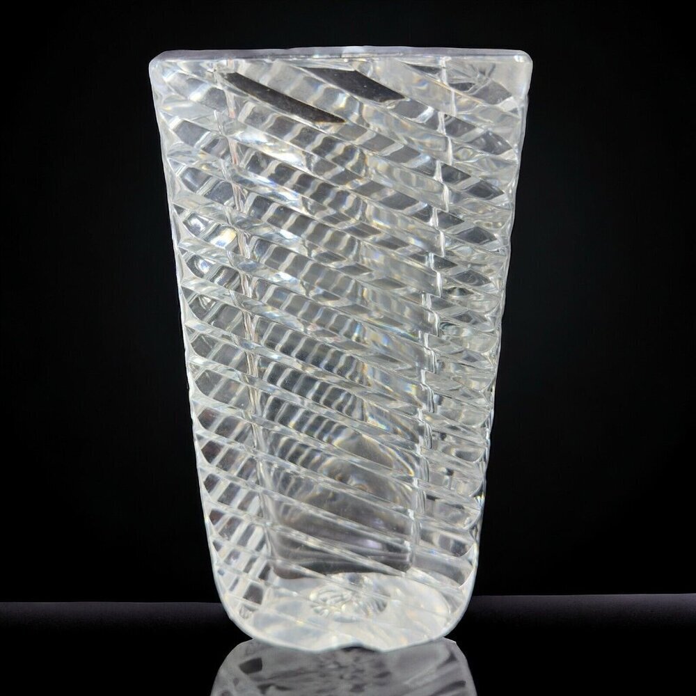 Rogaska Clear Crystal Glass Triangle Ribbed Shaped‎ Vase Large Heavy Glass Optic